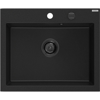Mexen Elix гранитна мивка с 1 отделение 600 x 500 мм, черна, сифона черен - 6525601005-77-B (6525601005-77-B)