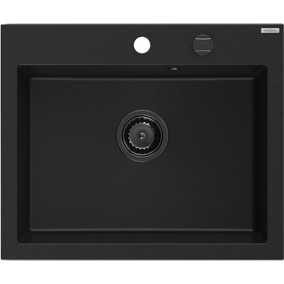Mexen Elix гранитна мивка с 1 отделение 600 x 500 мм, черна, сифона черен - 6525601005-77-B (6525601005-77-B)