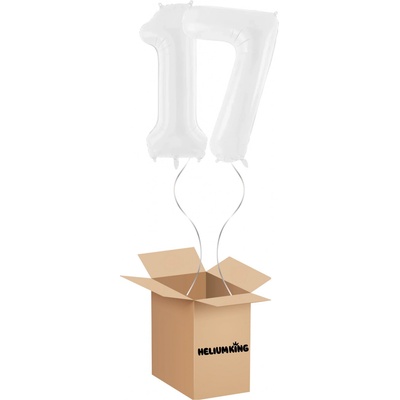 HeliumKing Balónový box Narodeninové číslo 17 biely 86 cm