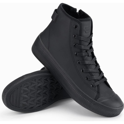 Ombre Men's high-top sneakers with matte texture and embossed logo black čierna