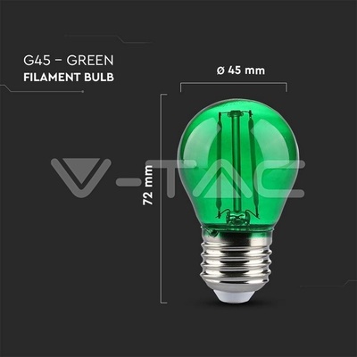 V-TAC LED žiarovka E27 G45 2W zelená filament