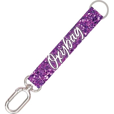 Šňůrka na krk Oxybag krátká s karabinou Purple Glitter