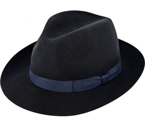Fiebig Headwear since 1903 klobouk fedora plstěný modrý s modrou stuhou