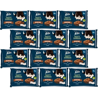 Felix Tasty Shreds s kačacou a morčacím mäsom v omáčke 48 x 80 g