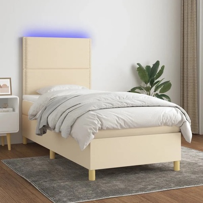 vidaXL Боксспринг легло с матрак и LED, кремаво, 80x200 см, плат (3135314)