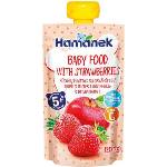 Hamanek Плодово бeбешко пюре Hamanek - Пауч с ябълка и ягода, 5 м+, 120 g (8595139780456) - ozone