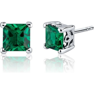 Eppi Stříbrné náušnice se simulovanými smaragdovými čtverečky Emeka E48856