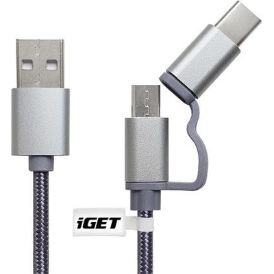 iGET CABLE G2V1 - Univerzální datový a nabíjecí kabel s konektory USB-C a microUSB, 2A rychlonabíjení