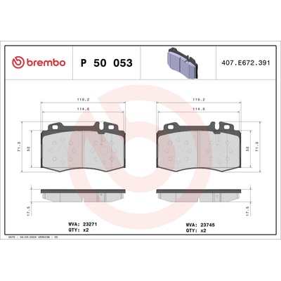 Sada brzdových platničiek, vždy 4 kusy v sade BREMBO P 50 053 (P50053)