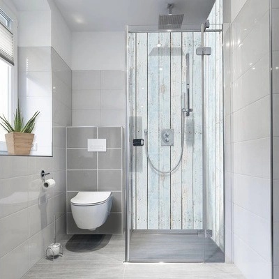 mySPOTTI Samolepiaca PVC tapeta do kúpeľnefresh Wood Light Blue 90x210 cm