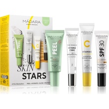 Mádara Skin Stars jílová maska s peelingovým efektem 17 ml + rozjasňující krém s regeneračním účinkem 15 ml + ochranný tónovaný fluid na obličej 10 ml + hydratační gel s kyselinou hyaluronovou 15 ml k