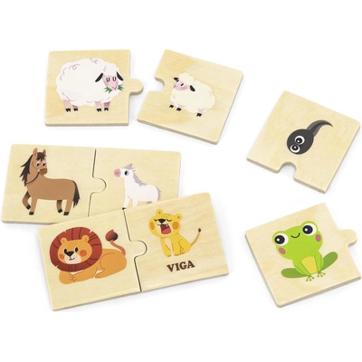 Viga Toys Дървен пъзел Viga - Животни и техните малки (44648)