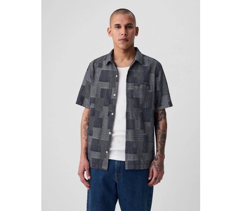 Gap bavlněná košile patchwork tmavě modrá