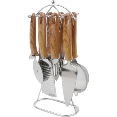 Elekom Практичен комплект кухненски прибори ЕК-6672 от 8 части, Висококачествена неръждаема стомана, за ползване поотделно или с органайзер (ek-6672)