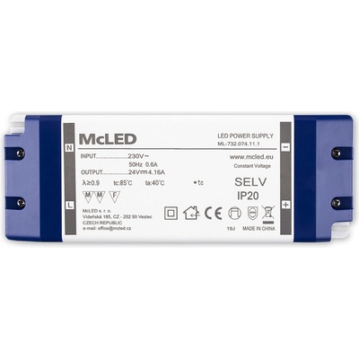 MCLED Napaječ LED 24V/4,16A ML-732.074.11.1 IP20, plastové provedení se svorkovnicí ML-732.074.11.1