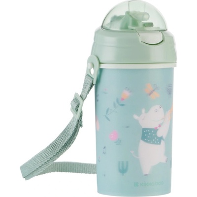 KikkaBoo hrnček so silikón slamkou a popruhom 450 ml Music Fest Mint