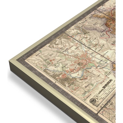 ZES Morava a Slezsko - nástěnná historická mapa 90 x 70 cm Varianta: mapa v hliníkovém rámu, Provedení: zlatý matný rám