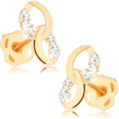 Šperky Eshop - Náušnice ze žlutého 14K zlata - dvě propojené elipsy, linie čirých diamantů S3BT503.53