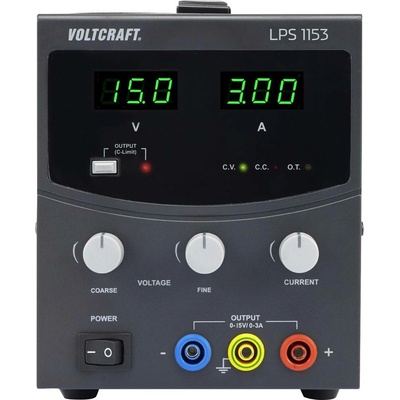 VOLTCRAFT LPS1153 laboratorní zdroj s nastavitelným napětím, 0 - 15 V/DC, 0 - 3 A, 45 W, výstup 1 x, LPS1153