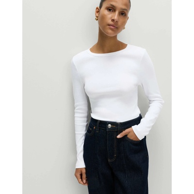 Marks & Spencer Ребрест топ с висок дял памук Marks & Spencer бял Marks & Spencer | Byal | ЖЕНИ | 14