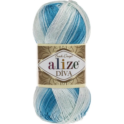 Pletací / háčkovací příze Alize DIVA BATIK 2130 modro-bílá, melírovaná, 100g/350m – Zboží Dáma