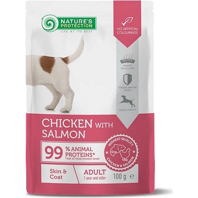 Nature's Protection ADULT with Chicken and Salmon - Skin and Coat - Пауч за израснали кучета с пиле и сьомга да поддържане на здрава кожа и козина - 100гр