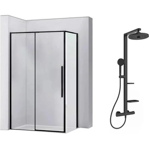 Rea Комплект душ кабина Rea Solar черна 90x120 см и душ колона Ideal Standard Alu+ черна (5902557333028+BD583XG)