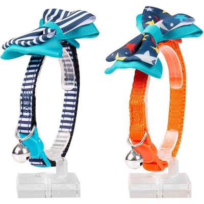 Duvo Plus - Регулируем нашийник с панделка и звънче за котки, 20-30 см. /син, оранжев