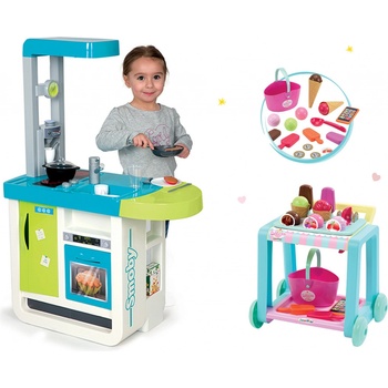 Smoby Set kuchynka Cherry Kitchen so zvukmi a kávovarom vozík so zmrzlinou Délices