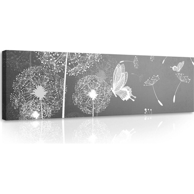 Postershop Obraz na plátně: Pampelišky a motýli - 145x45 cm