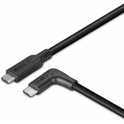 Кабел LINDY LNY-32018, от USB C(м) към USB C(м), ъглов, 1m, черен (LNY-32018)