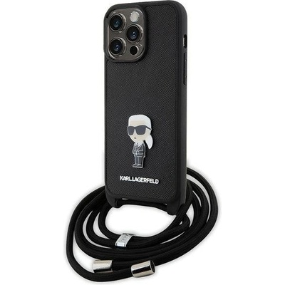 KARL LAGERFELD Кейс Karl Lagerfeld Crossbody Saffiano Monogram Metal Pin Karl & Choupette за iPhone 15 Pro Max, черен (3666339165901)