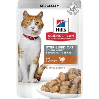 Hill's Hills Science Plan Feline Sterilised Cat Young Adult - с пуешко месо, за кастрирани котки от 6 месеца до 6 години 12 х 85 гр