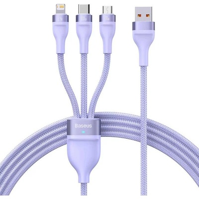 Baseus Кабел за данни 3в1, USB, 100W, 1.2m - Baseus Flash Series 2 (CASS030005) - лилав