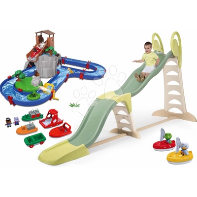 Smoby Set šmykľavka a vodná dráha Adventure Land Toboggan Super Megagliss 2v1 dobrodružstvo pod vodopádom s loďkami