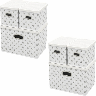 HomeLife Úložný box s vekom súprava 2 x 3 ks biele kvetinky