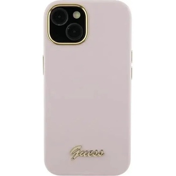 GUESS Кейс Guess Silicone Script Metal Logo & Frame за iPhone 15 Pro, розов (GUE003348-0)