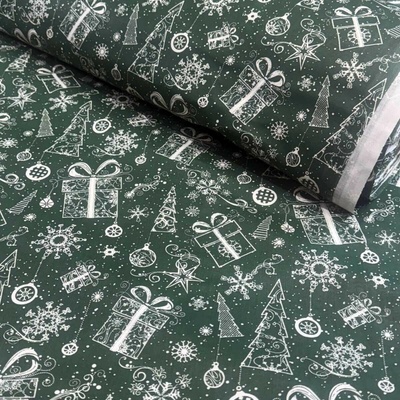 Vánoční bavlněná látka, metráž, šíře 160 cm, Vánoční vzor na Zeleném – Zboží Dáma