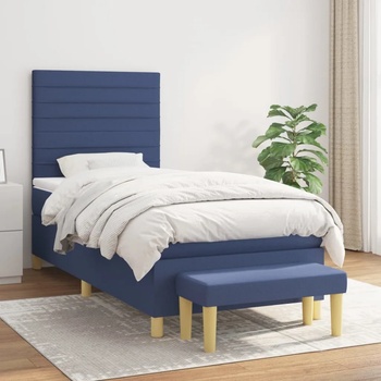 vidaXL Боксспринг легло с матрак, синя, 90x190 см, плат (3137203)