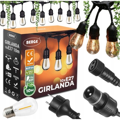 BERGE Venkovní dekorační řetěz GIRLAND 11x E27 1W 230V IP44 10m – Zboží Dáma