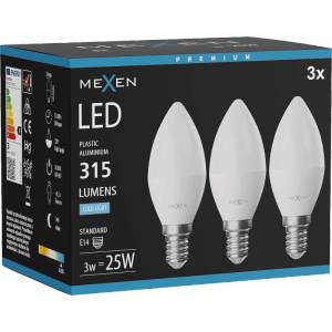 Mexen Nova 3х LED крушка E14, C37, 3W, Студена - 6500K, 315 lm - L102-E14-0365-01x03 (L102-E14-0365-01x03)