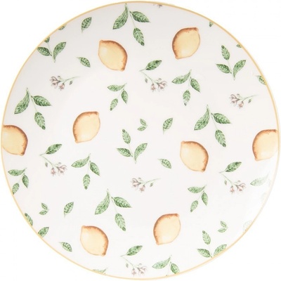 Clayre & Eef Bílý porcelánový dezertní talířek s citróny Lemons & Leafs - 20cm