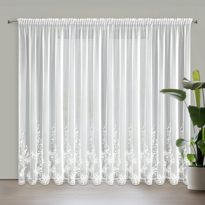 Takoy EVA MINGE záclona JULIA z hladkej tkaniny zdobená pruhom vyšívaných kvetov a perličiek 350 x 270 cm-HF-463637 | 350 x 270 cm
