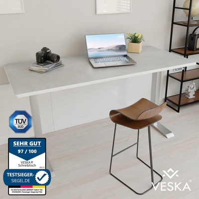 Veska Sit & Stand 140 x 70 cm s elektrickým nastavením výšky s dotykovou obrazovkou a oceľovými nohami strieborná / kamenná sivá