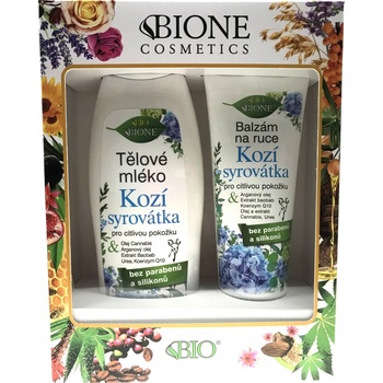Bione Cosmetics Kozia syrovátka telové mlieko pre citlivú pokožku 500 ml + balzam na ruky 205 ml darčeková sada
