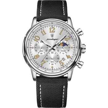 Poedagar Мъжки часовник Poedagar CS1885, текстил, черно-сребърен, бял циферблат (CS1885)