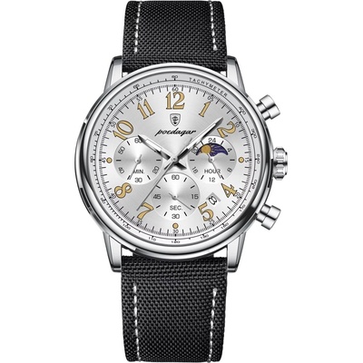 Poedagar Мъжки часовник Poedagar CS1885, текстил, черно-сребърен, бял циферблат (CS1885)