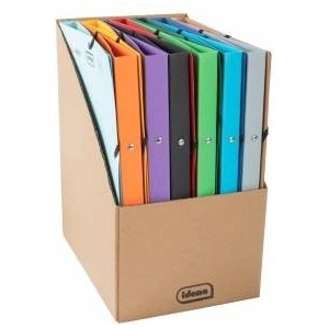 Idena 11097 - Eco ring binders made of cardboard in DIN A4, 12 colored folders with 20 mm spine width and 2-ring mechanism, elastic band at the corner