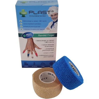OK-plast Rychloobvaz Bandáž Finger 2,5 cm x 4,5 m 2 ks tělová a modrá