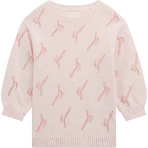 Guess Плетена рокля за мини момиче в бледо розов цвят с надписи Guess